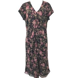 Evan Picone Floral Ruffle Front Midi Dress Romantic Feminine Size 14